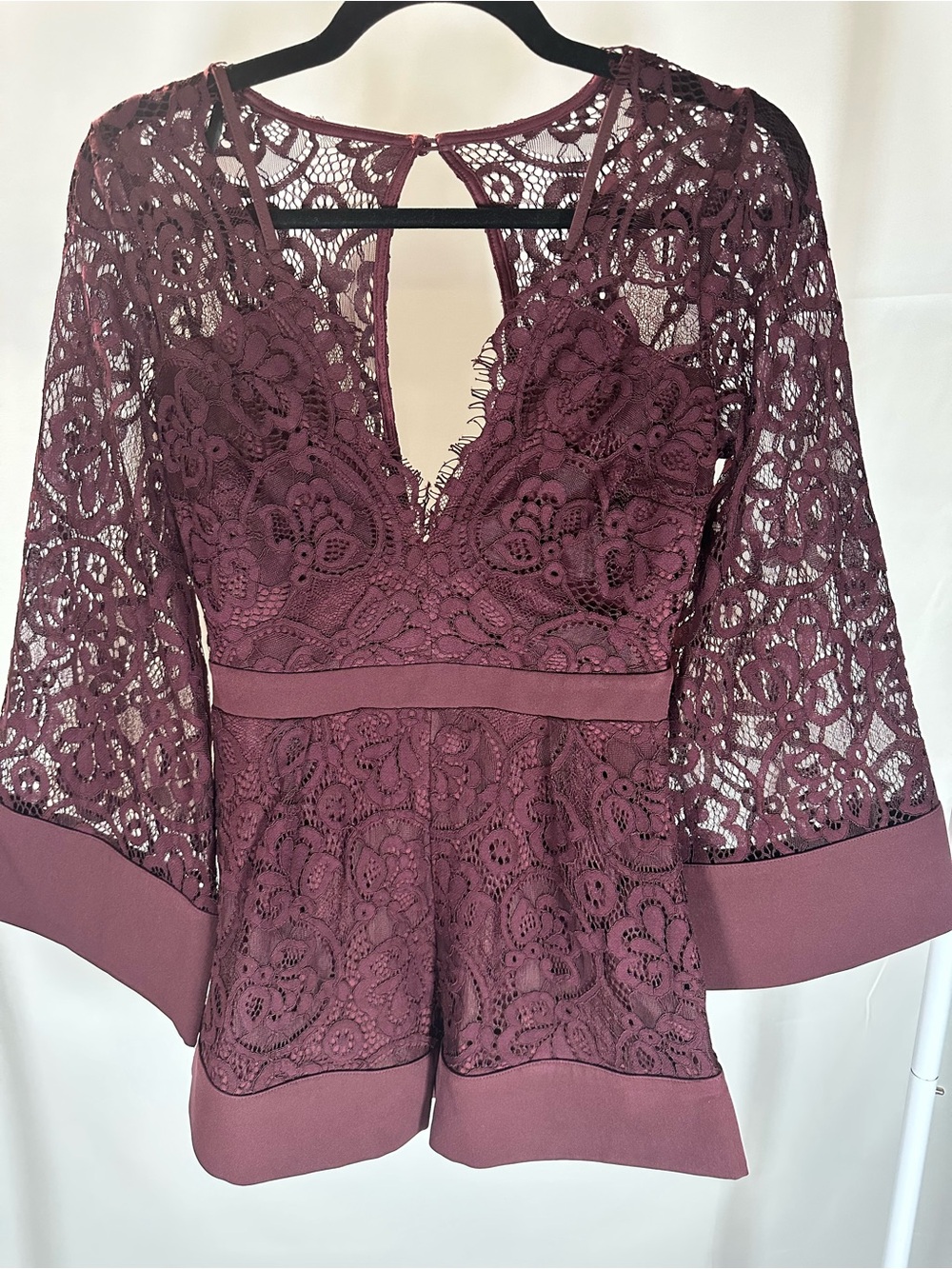 Women's Lace Floral Romper -Plum Wine